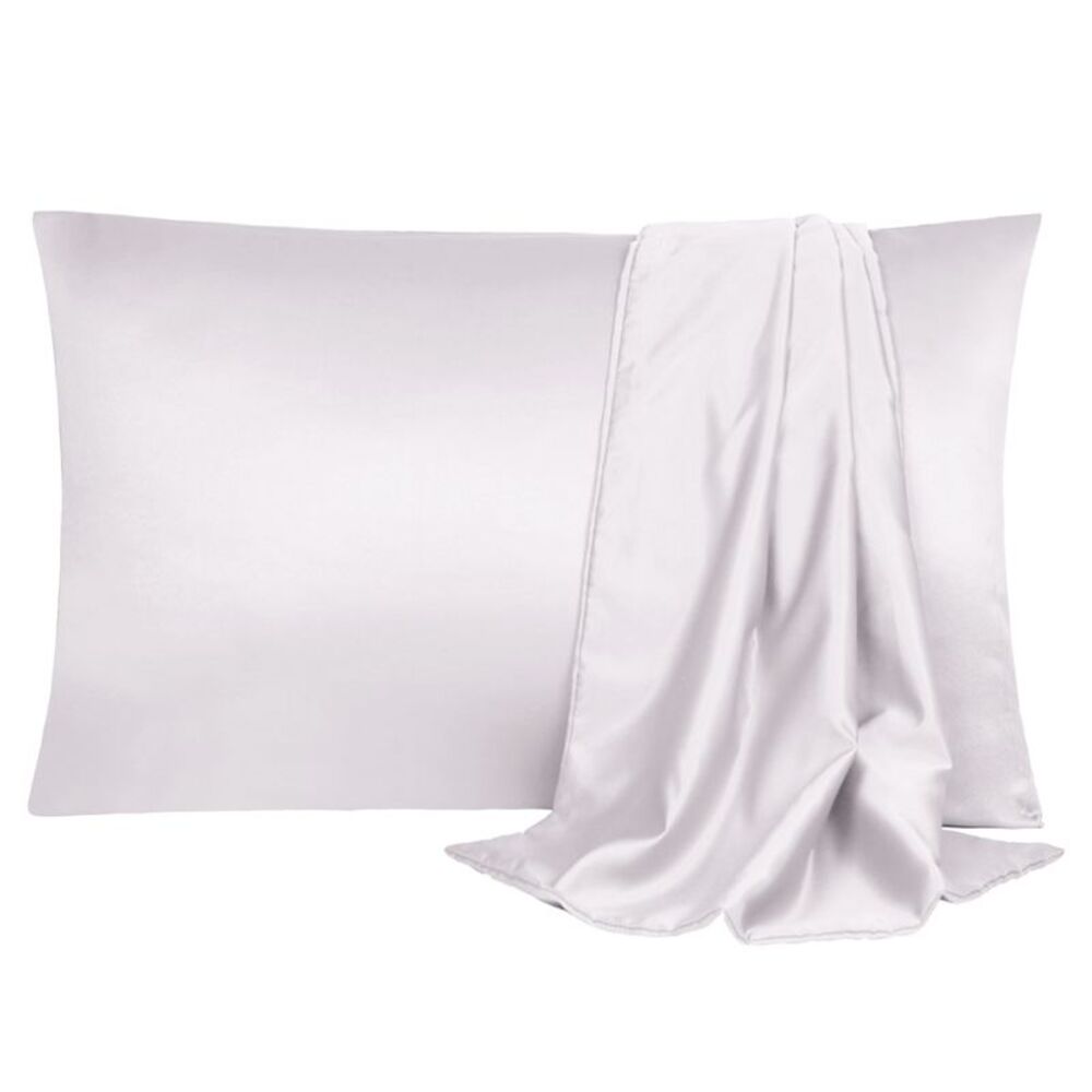 2pcs Silk Satin Pillowcase Soft Pillow Cases with Envelope Closure Lavender Gray